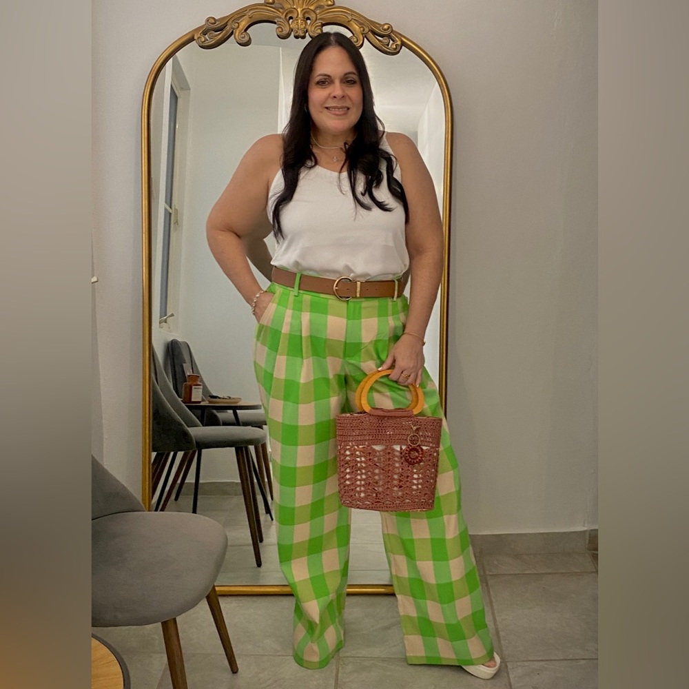 Plaid wide leg pant